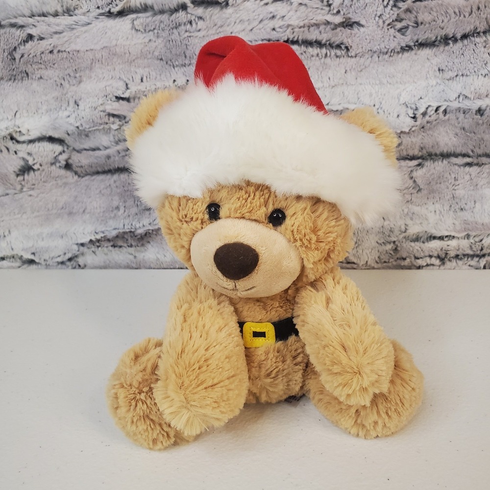 Aurora Teddy Bear Plush Lil Benny Santa Claus Hat 8" Christmas Stuffed Animal